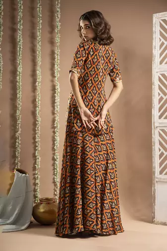Black rust printed indo-kurta set (set of 3)