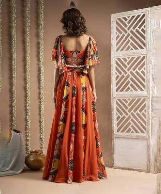 Orange kaudi abstract print indo set (set of 2) 2