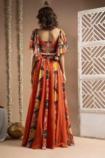 Orange kaudi abstract print indo set (set of 2)