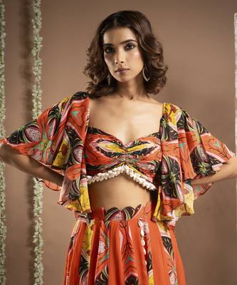 Orange kaudi abstract print indo set (set of 2) 3