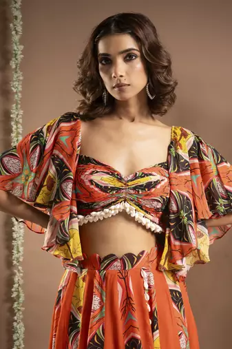 Orange kaudi abstract print indo set (set of 2)