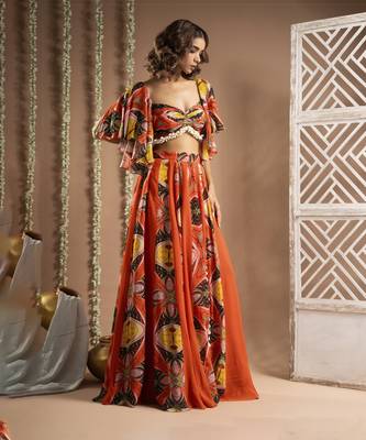 Orange kaudi abstract print indo set (set of 2) 4
