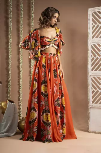 Orange kaudi abstract print indo set (set of 2)