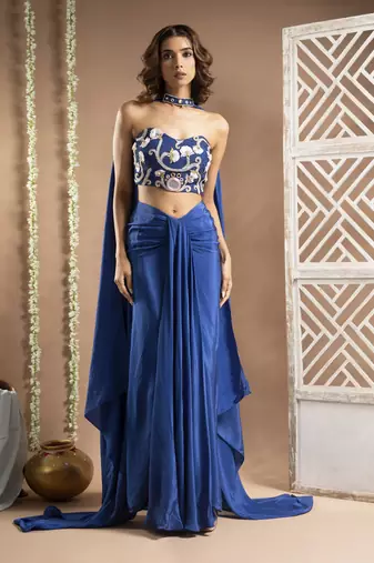 Royal blue drape corset set (set of 3)