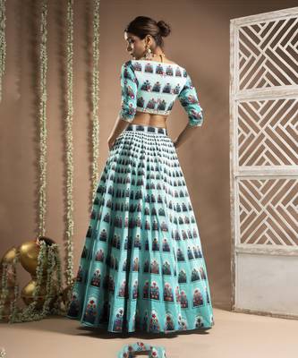 Blue Ombre Digital Print Indo-Lehenga Set (Set Of 2) 4