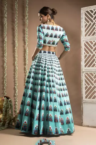 Blue Ombre Digital Print Indo-Lehenga Set (Set Of 2)