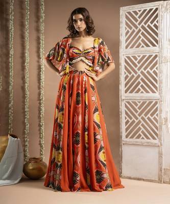 Orange kaudi abstract print indo set (set of 2) 5