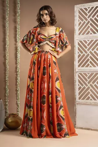 Orange kaudi abstract print indo set (set of 2)