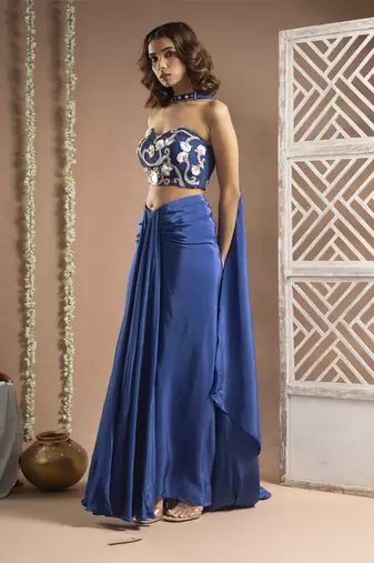 Royal blue drape corset set (set of 3)