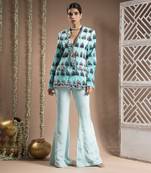 Blue ombre printed coat pant set (set of 2)