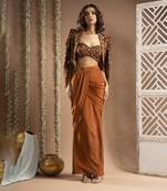 Black rust printed drape and coat set (set of 3)