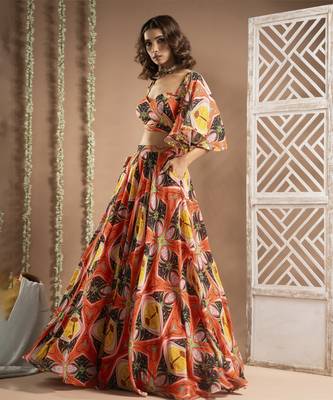 Abstract print cape lehenga set (set of 3) 3