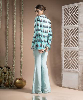 Blue ombre printed coat pant set (set of 2) 4