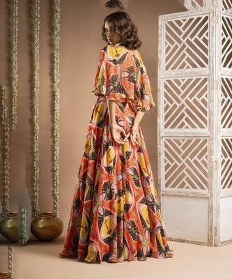 Abstract print cape lehenga set (set of 3) 4