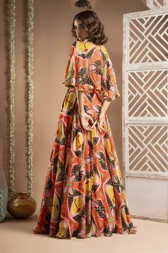 Abstract print cape lehenga set (set of 3)