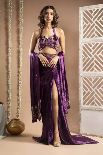Purple velvet indo drape set   (set of 3)