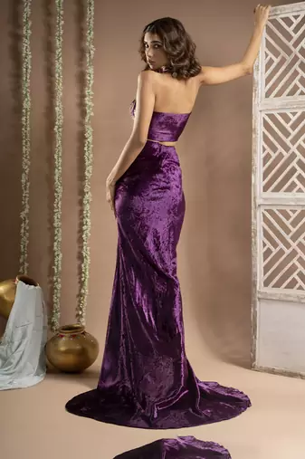 Purple velvet indo drape set   (set of 3)