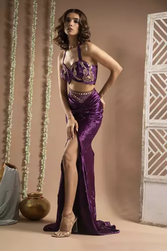 Purple velvet indo drape set   (set of 3)