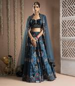 Teal Heavy Velvet Lehenga Set (Set Of 3)