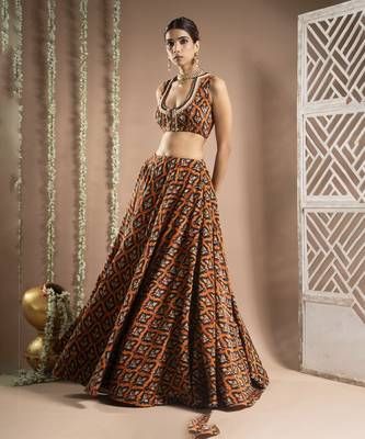 Black Rust Printed Lehenga Set (Set Of 3) 5