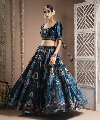 Teal Heavy Velvet Lehenga Set (Set Of 3) 5