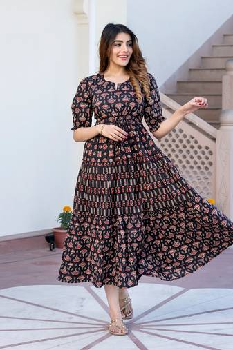 Jaitpuriya women black ethnic motifs printed maxi dress