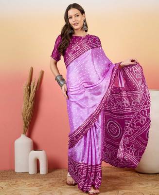 Lilac bandhani silk saree 1