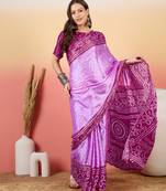 Lilac bandhani silk saree