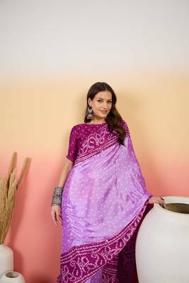Lilac bandhani silk saree 2