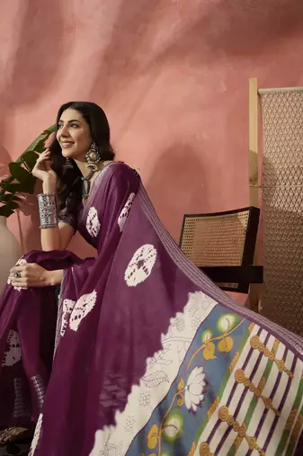 Magenta bandhani breeze saree