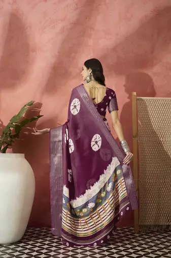 Magenta bandhani breeze saree