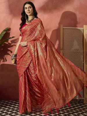 Exquisite Rust Orange Dual-Tone Organza Saree 1