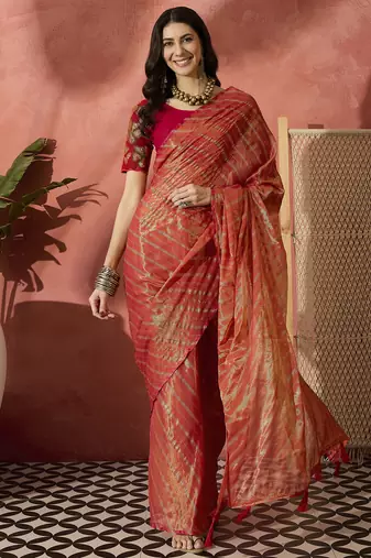 Exquisite Rust Orange Dual-Tone Organza Saree