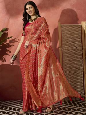 Exquisite Rust Orange Dual-Tone Organza Saree 3