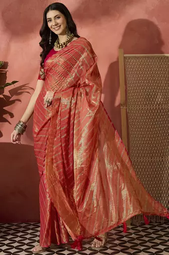 Exquisite Rust Orange Dual-Tone Organza Saree