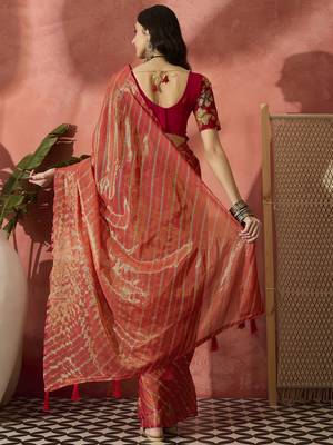Exquisite Rust Orange Dual-Tone Organza Saree 4