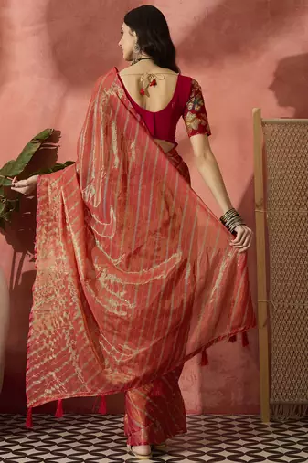 Exquisite Rust Orange Dual-Tone Organza Saree