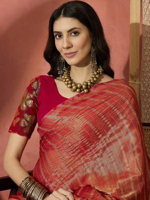 Exquisite Rust Orange Dual-Tone Organza Saree 5