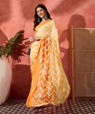 Radiant Orange Ombre Printed Satin Saree 1