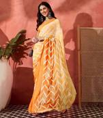 Radiant Orange Ombre Printed Satin Saree