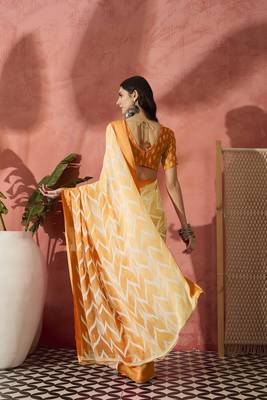 Radiant Orange Ombre Printed Satin Saree 4