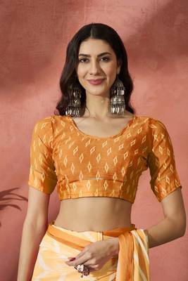 Radiant Orange Ombre Printed Satin Saree 5
