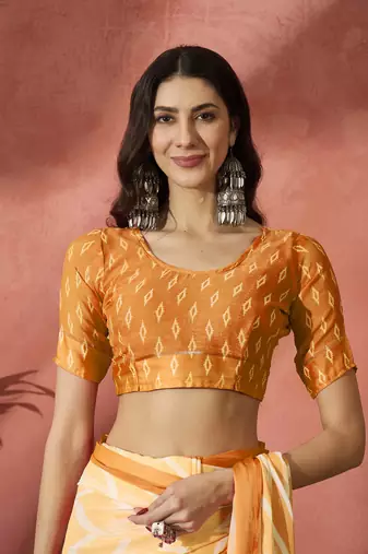 Radiant Orange Ombre Printed Satin Saree