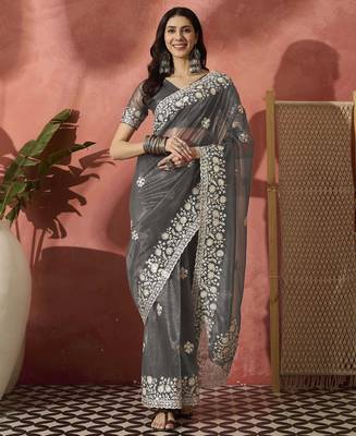 Grey elegance net saree 1