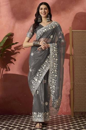 Grey elegance net saree