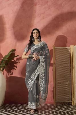 Grey elegance net saree 2
