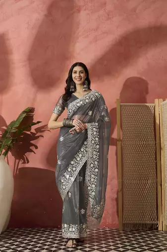 Grey elegance net saree