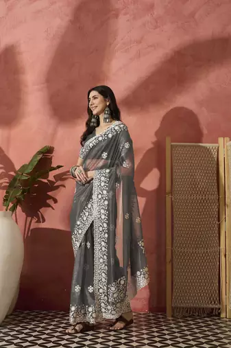 Grey elegance net saree