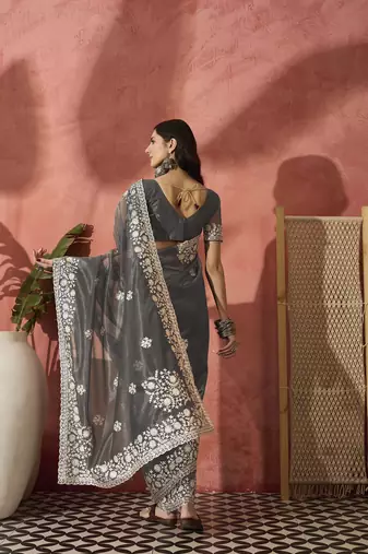 Grey elegance net saree