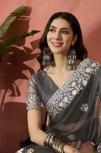 Grey elegance net saree